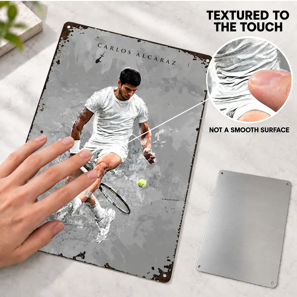 Carlos Alcaraz Tennis Player Printed Poster Personalized Aluminum Metal Sign Contemporary Sports Style Wall Art For Man Cave