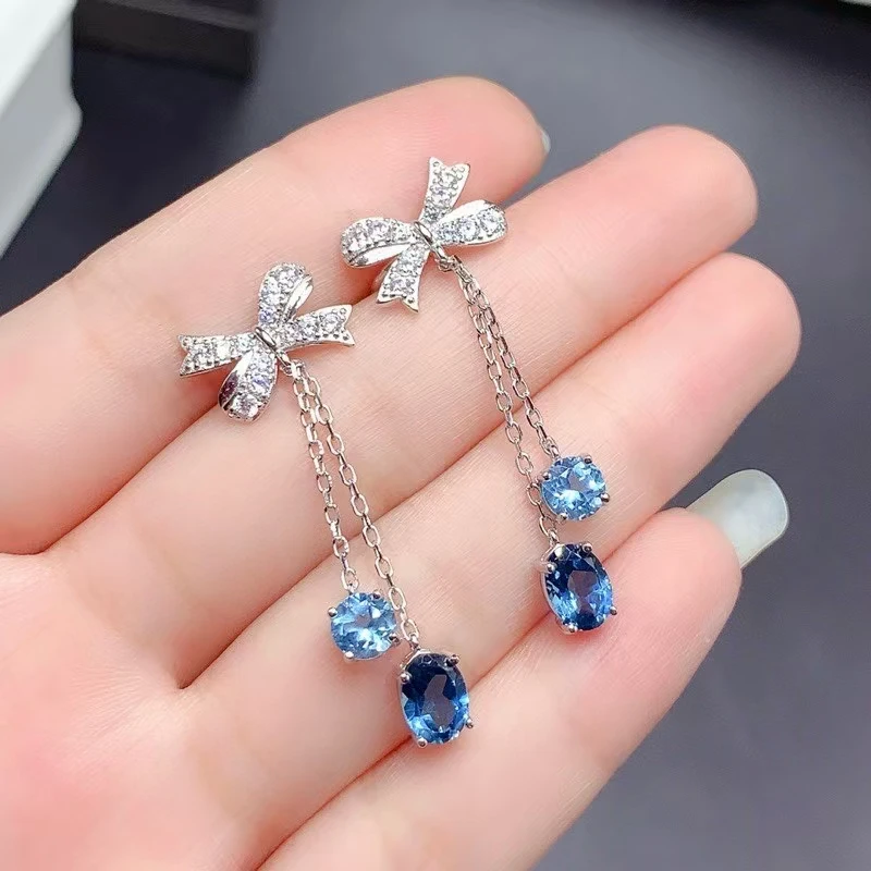

KJJEAXCMY Fine Jewelry Natural Blue Topaz Women's Earrings S925 Pure Silver Exquisite Inlaid High Clarity Girlfriend's birthday