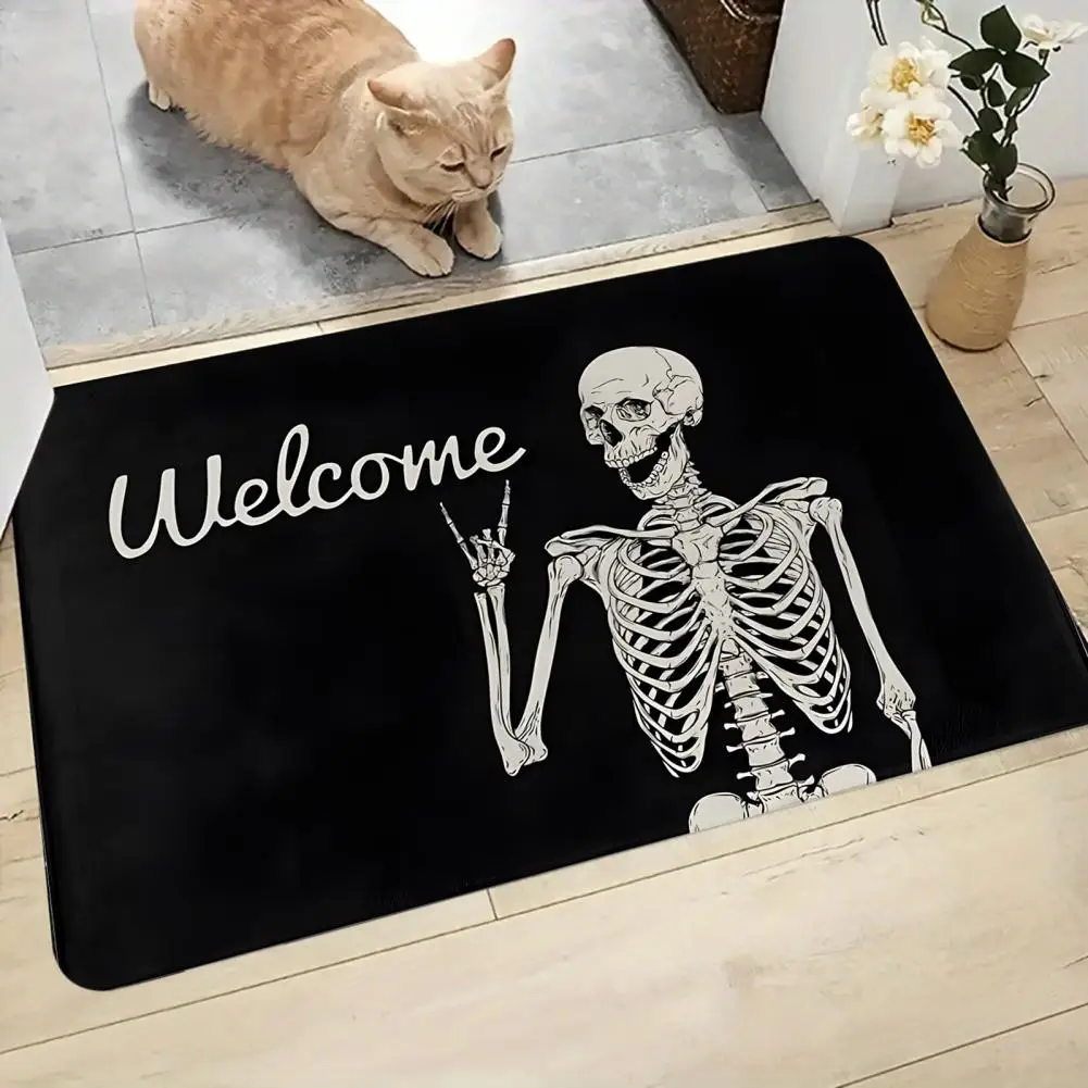 Skull Pattern Mat Spooky Skeleton Halloween Rug Super Absorbent Bathroom Floor Mat with Anti-slip Backing for Halloween