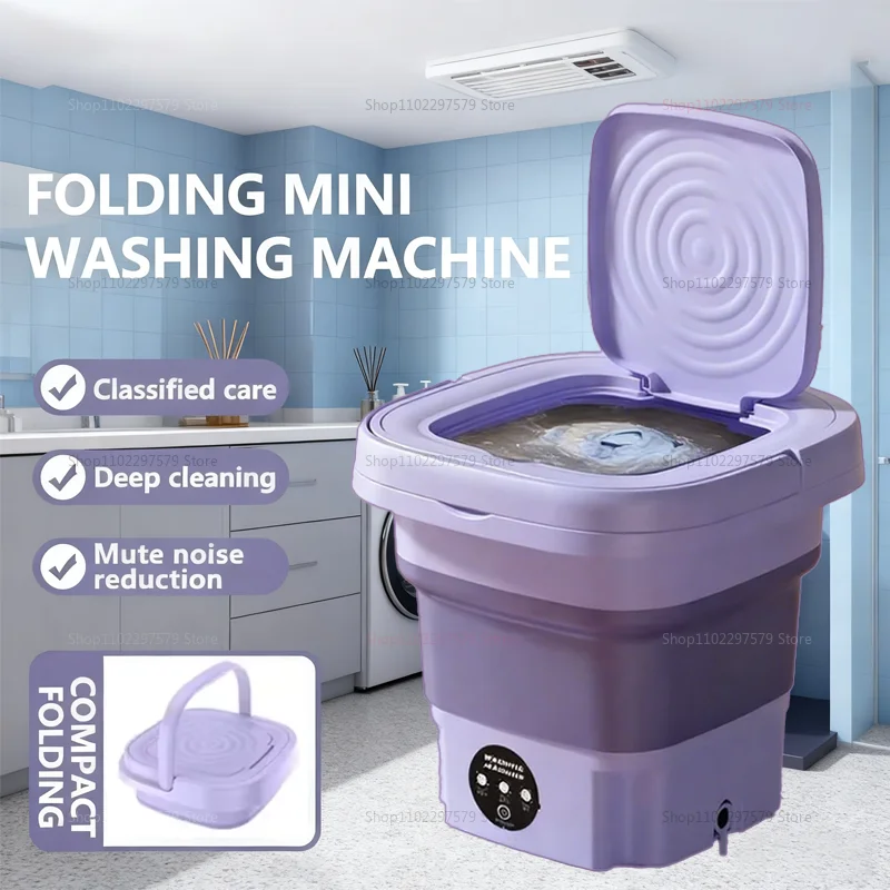 Lavadora pequeña plegable de 8L, lavadora doméstica retráctil portátil, 3 modelos con funciones de rotación y secado