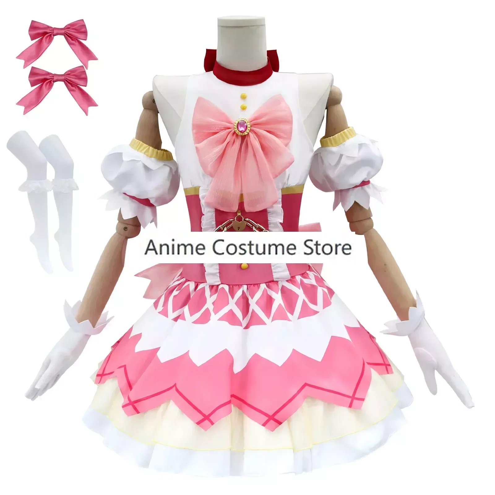 Anime Puella Magi Madoka Magica Madoka Kaname Cosplay Costume Wig Hairpins Bow Movie Magical Girls Ultimate Madoka Dress