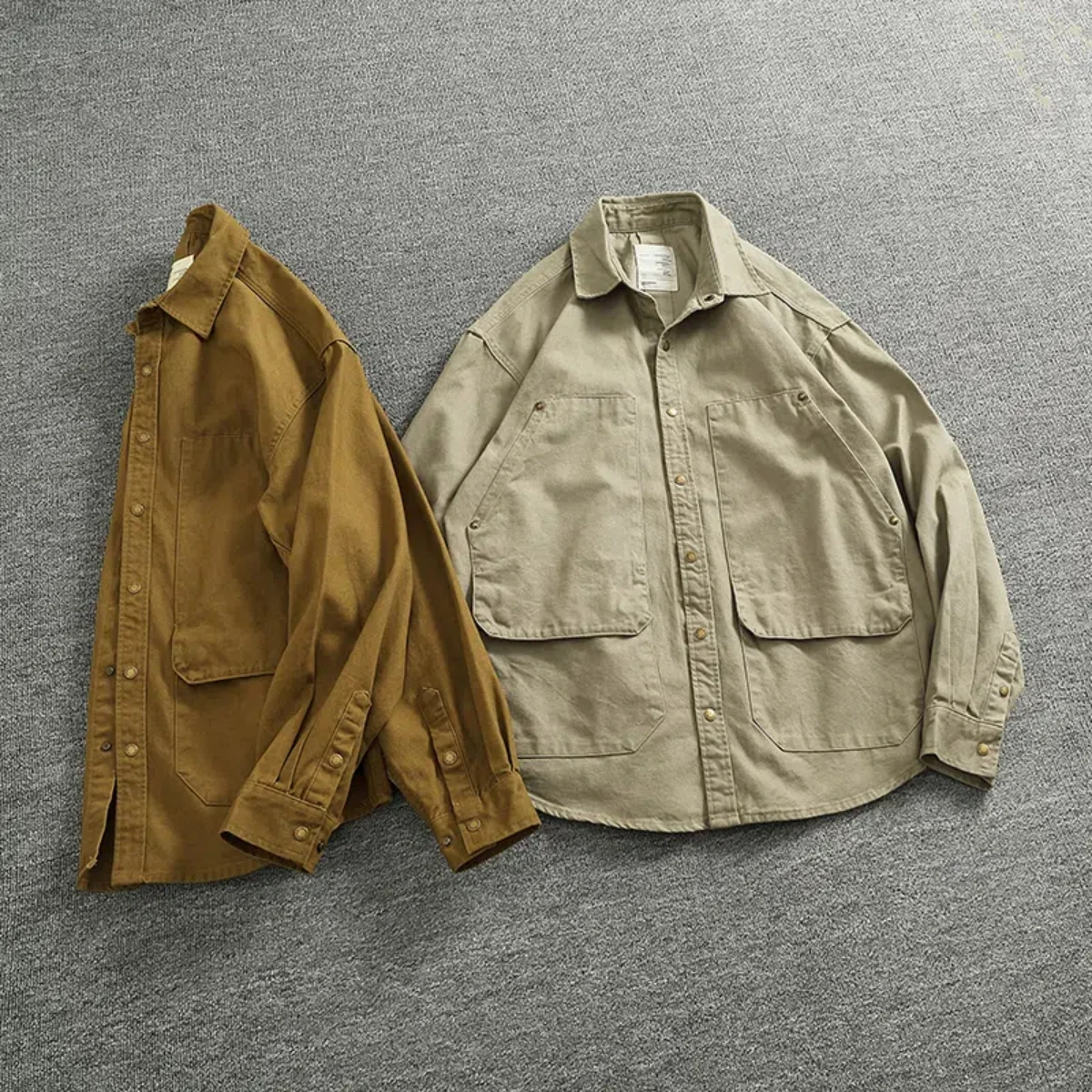 May Khaki vintage overalls men's cotton bead canvas woven bump nail pocket lapel to make old washed jacket