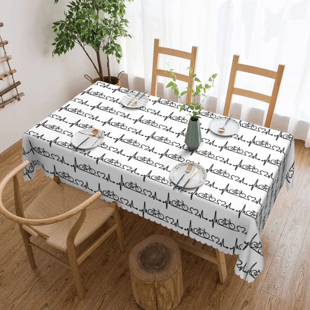 Mountain Bike Cycling Pulse Custom Rectangular Tablecloth Oilproof Table Cover for Dining Events Table Cloth