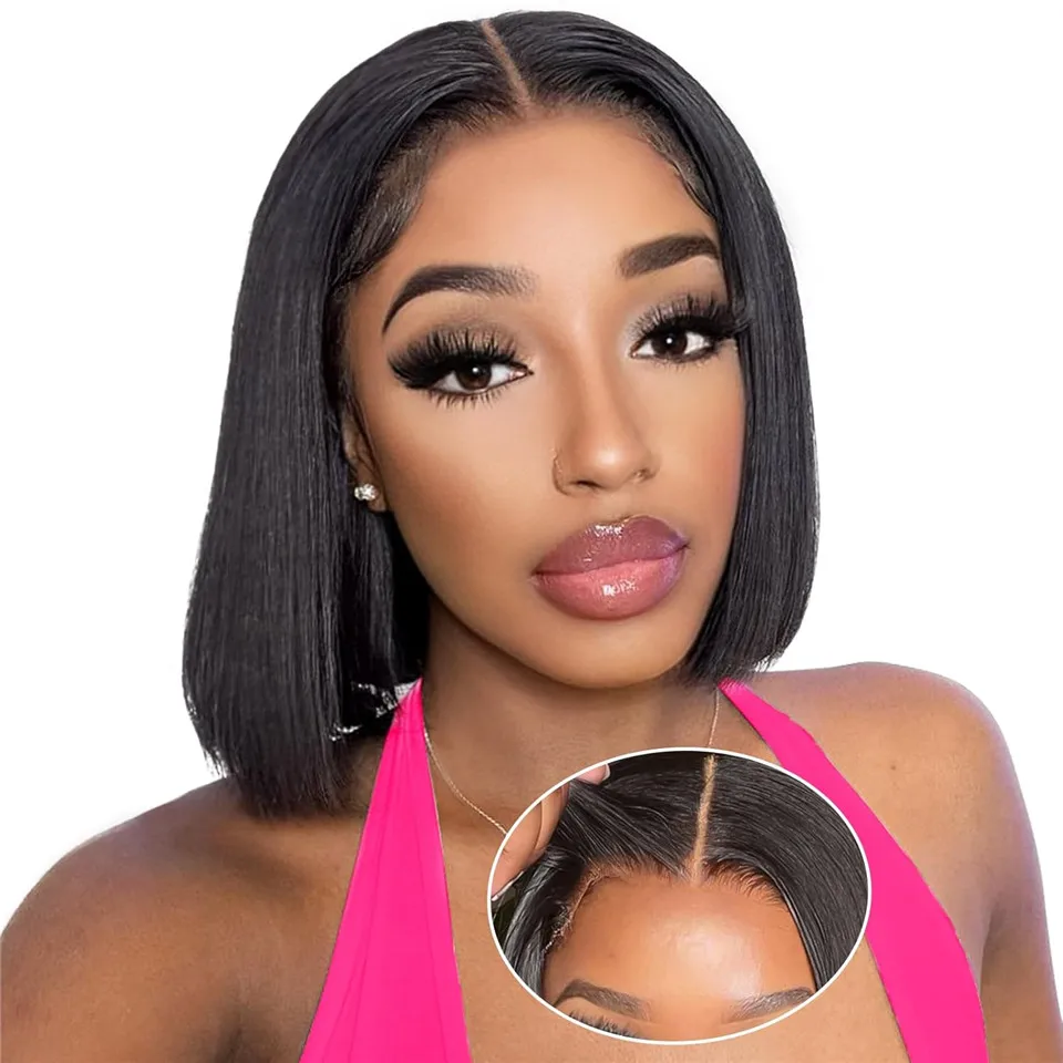 

Pre Cut Lace Straight Human Hair Bob Wigs For Women Preplucked Wear And Go Glueless Straight Bob Wig Density180 Natural Hairline