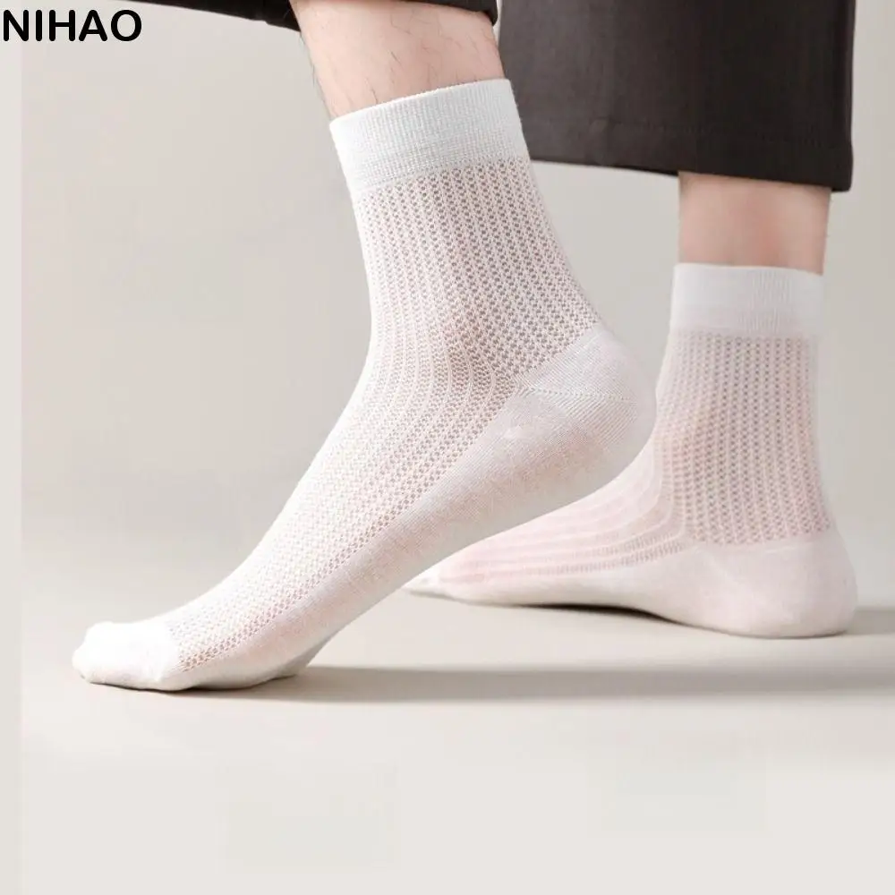 

3 пары однотонных мужских деловых носков, сетчатые впитывающие пот хлопковые носки, мужские дышащие мягкие тонкие носки до середины икры, летние