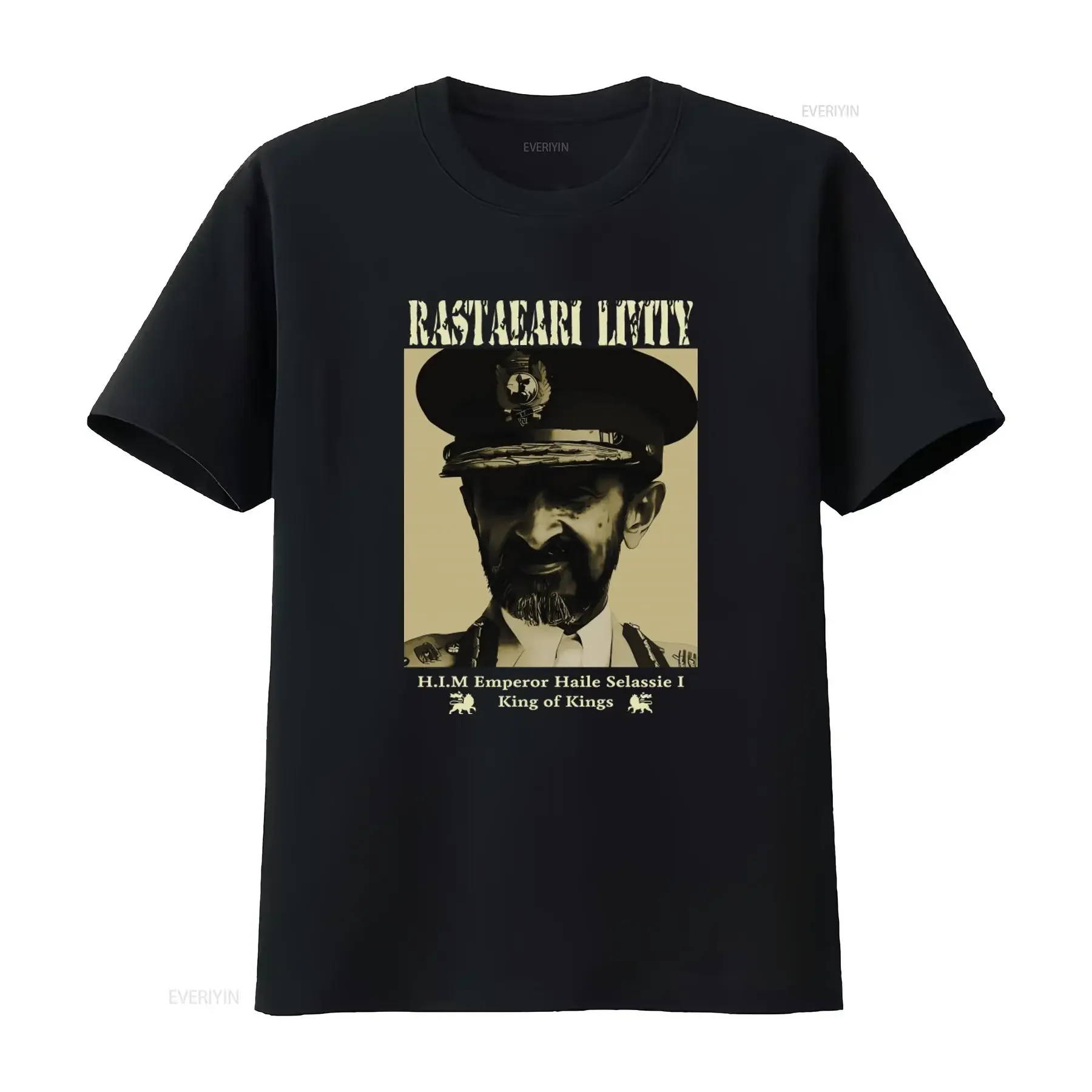 Haile Selassie I T shirt Emperor King of Kings Jah Smile Rasta Print  vintage Washed Slightly Versatile Unisex fashion Soft