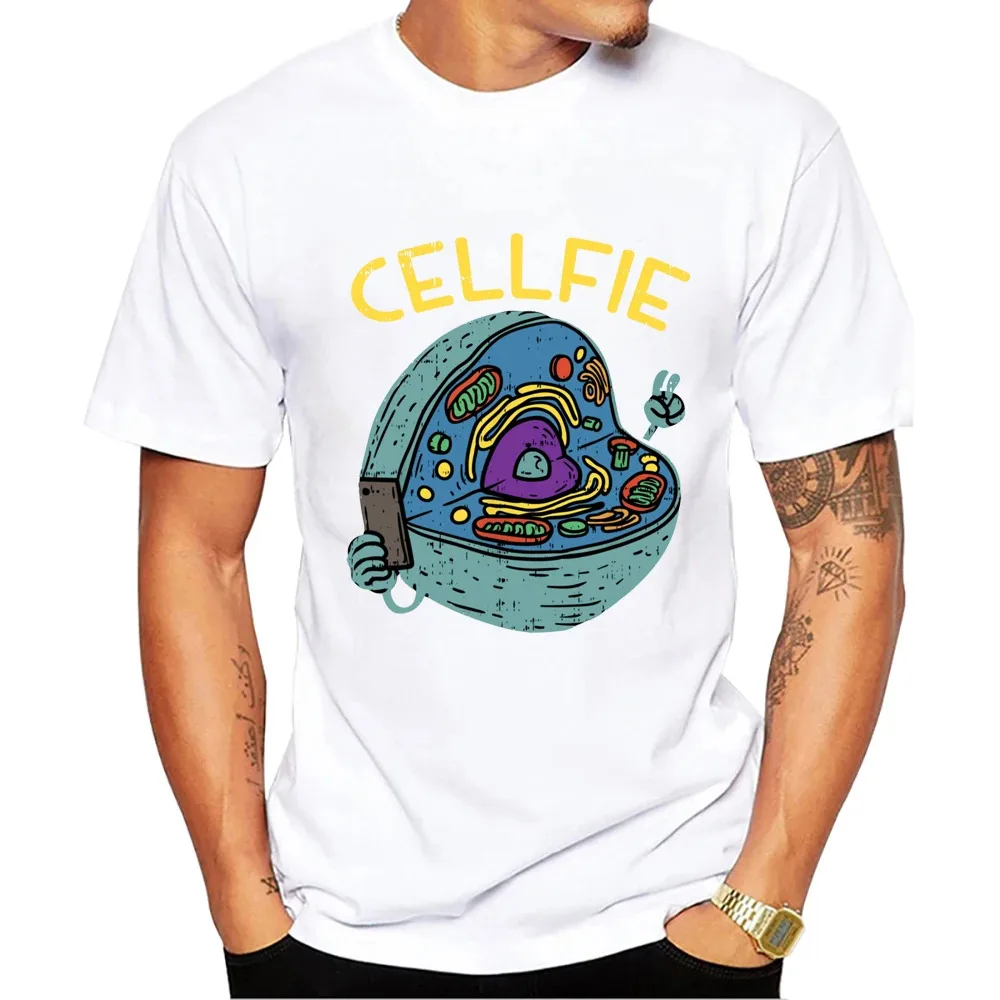 2024 Men's Fashion Funny Science Biology Cellfie Design T-Shirt Cool Creative Printing Tops