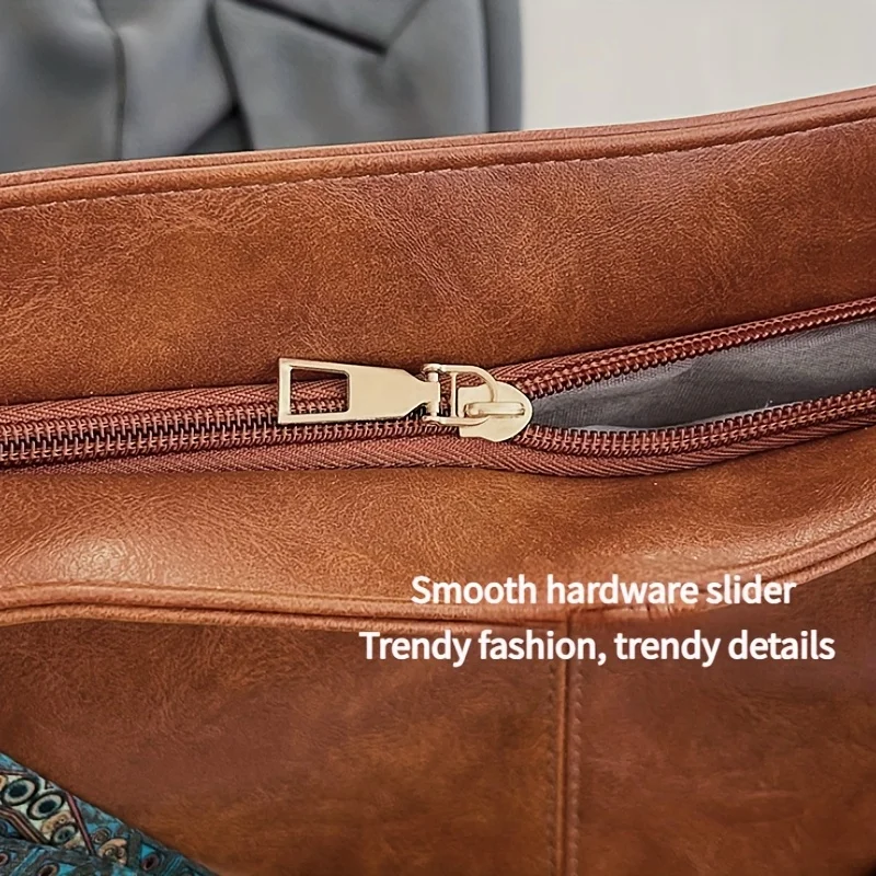 Conjunto de bolsa balde feminina retrô de material PU A09, alça de ombro larga ajustável, grande capacidade, conjunto combinando para atender diariamente