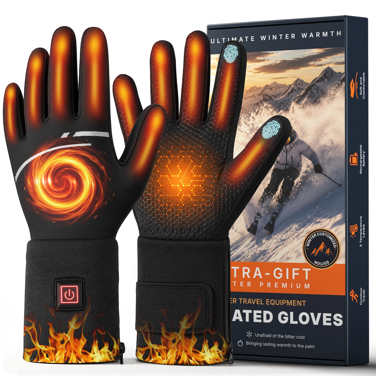 Electric Heated Gloves 7.4V 3000mAh Rechargeable Heating Gloves 3 Levels Touchscreen Waterproof Winter Thermal Gloves for Motorcycle Skiing Cycling Hiking Work