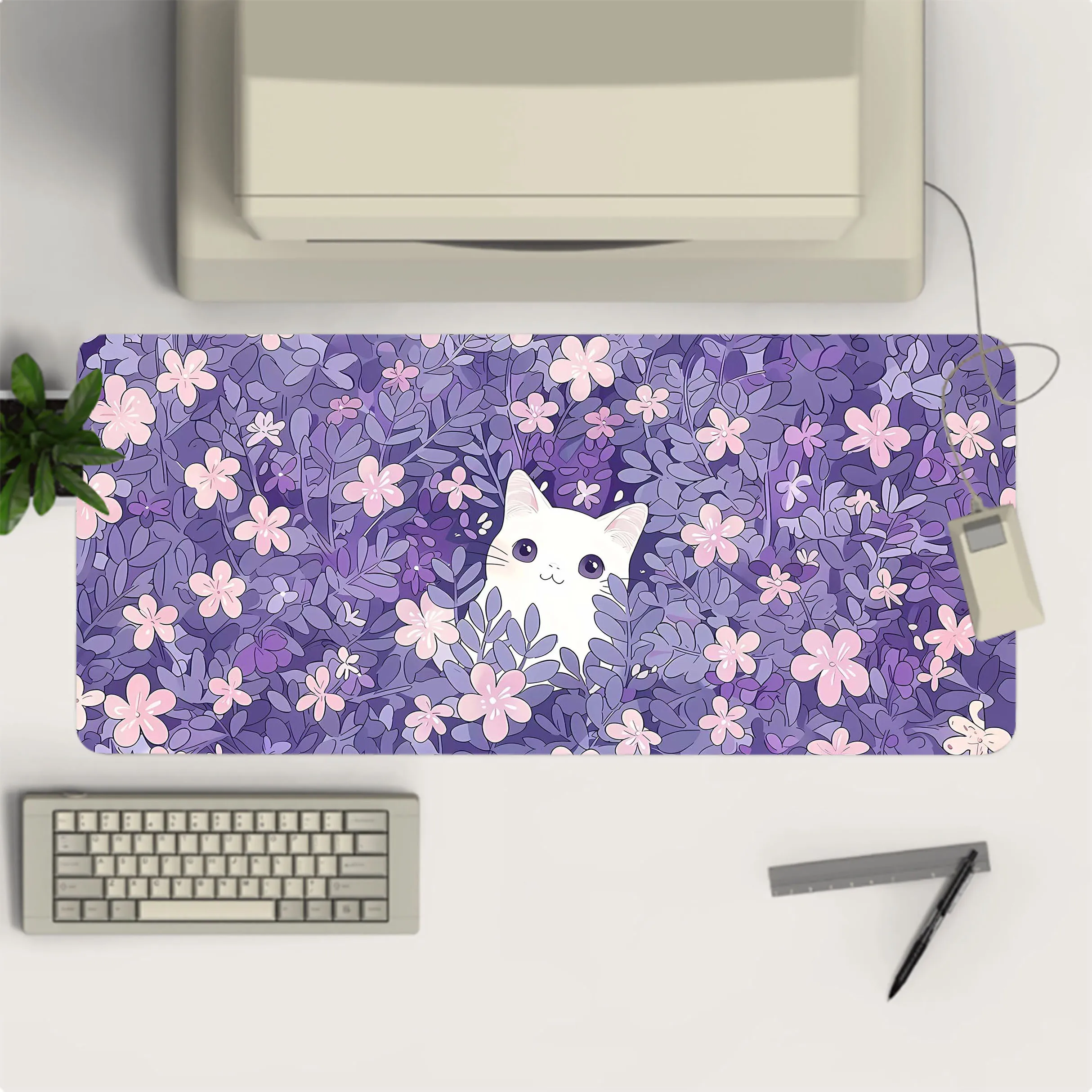Purple Kawaii Cute Cat Gaming Mousepad Gamer Mousemat Mouse Mat Desk Pad XXL 90x40cm Mouse Pad
