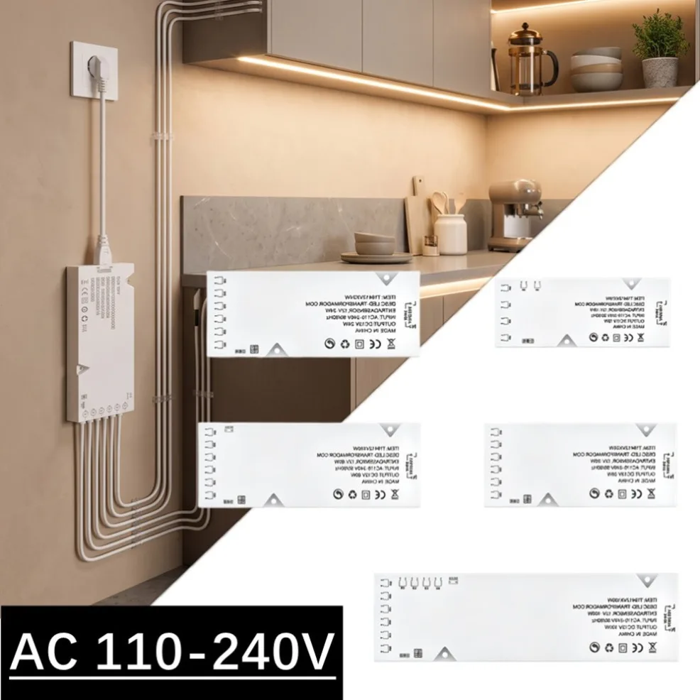 LED Lighting Transformer DC12V 18W-100W Power Supply Adapter Dupont Port LED Strip Driver DIY Home Cabinet Closet Shelf Light