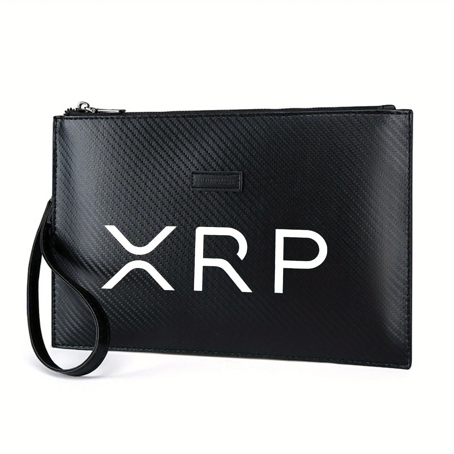 رموز بيضاء على خلفية سوداء. حقيبة يد رجالية أنيقة مطبوعة من البولي يوريثان عصرية وعملية للحمل اليومي