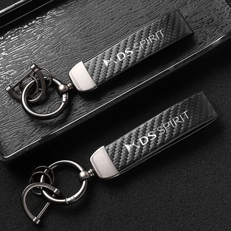 High-Grade Leather Carbon Fible Car KeyChain Rotating Horseshoe Key Rings For DS DS3 DS4 DS4S DS5 5LS DS6 DS7 SPIRIT Accessories