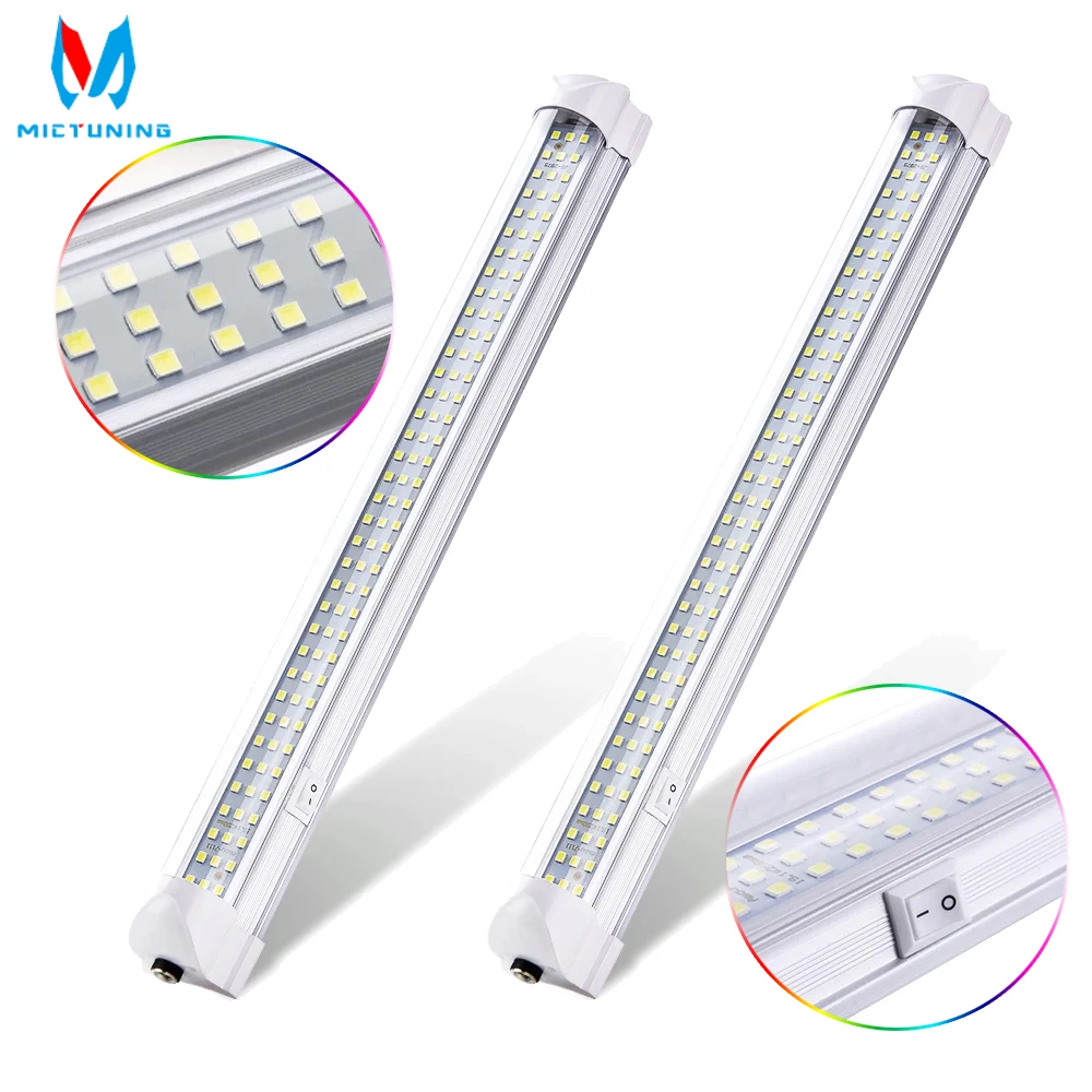 MICTUNING 2Pcs 12V 108 LED White Light Car Interior Light Strip Bar Universal Light With ON/OFF Switch For Van Lorry Truck RV