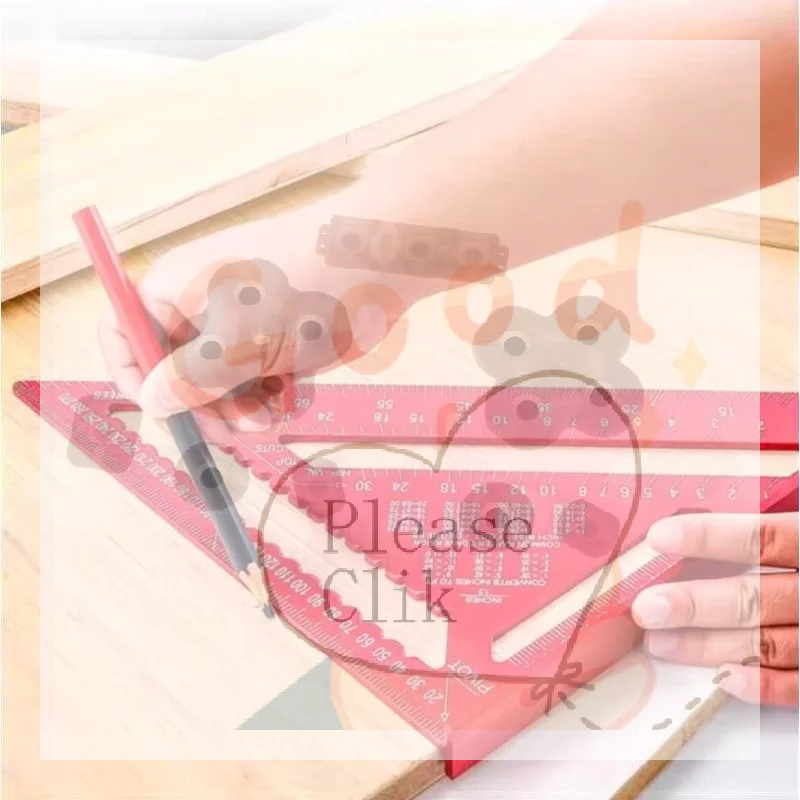 【HG】1Pcs Red Aluminum Alloy Triangle Ruler High Precision Clear Scales For Woodworking Carpentry Construction Measuring