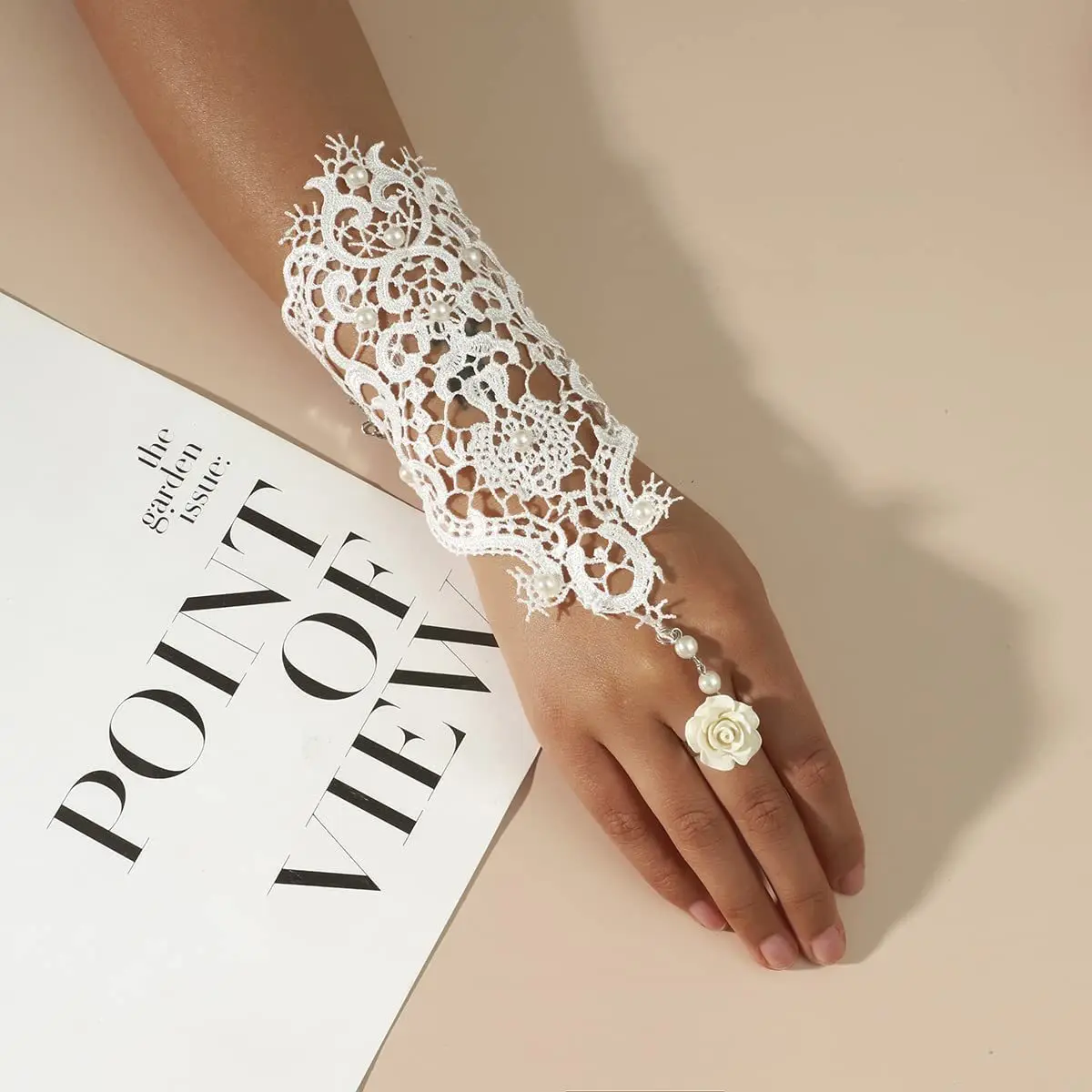 2023 Summer Bride Wedding Dress Accessories White Hollow Out Lace Glove One Piece Bracelet