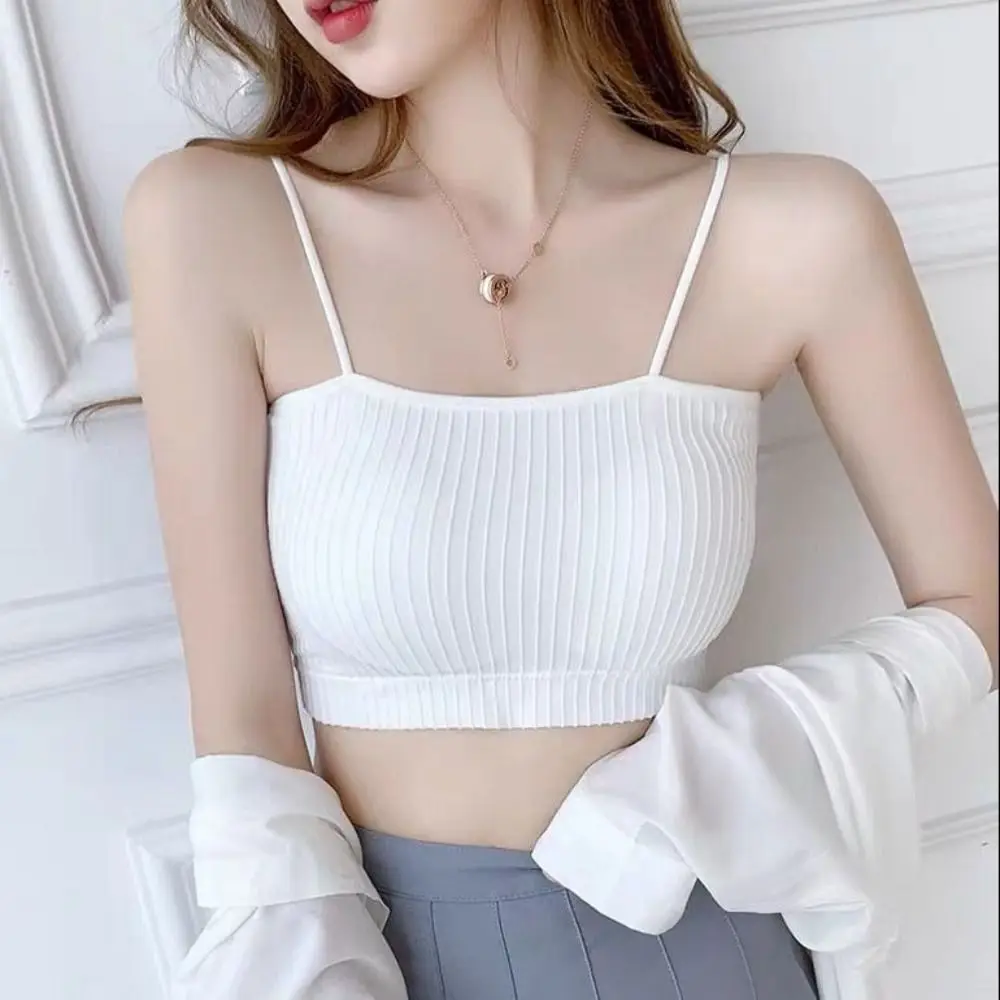 Fashion Slim Women Tank Top Bra Polyester Fiber Tube Top Underwear Korean Version Breathable Camisole