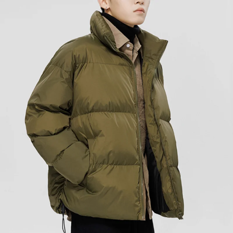 Parka de algodão solta masculina, casaco de pão com gola alta, monocromático, confortável, nova chegada, elegante, inverno, 2022