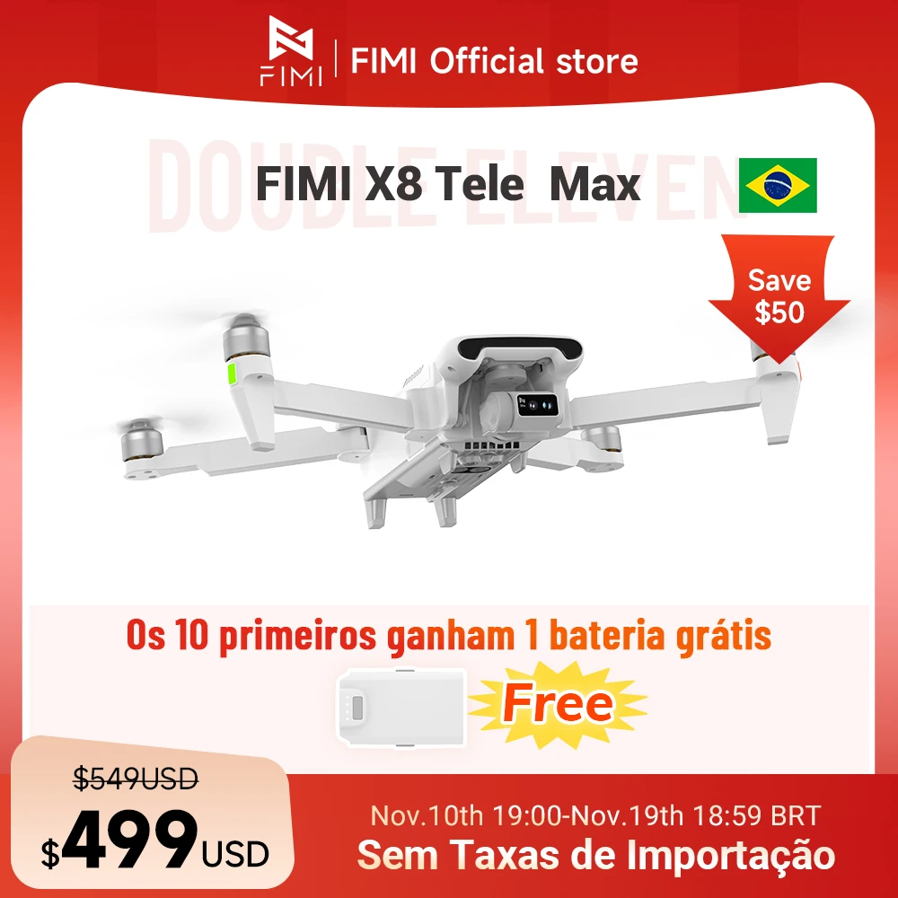 Dron FIMI X8 Tele Max, cámara Tele gran angular CMOS de 1/2 pulgadas, Zoom híbrido 30x, 4K, 60fps, cardán de 3 ejes, GPS, vídeo súper nocturno AI