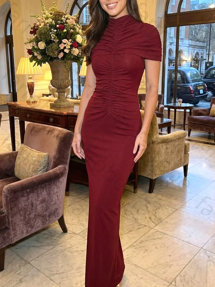 

Customized Cap Short Sleeves Draped Evening Dresses Elegant Floor-LengthCelebrity Dress Exquisite High Quality Prom Party Gowns