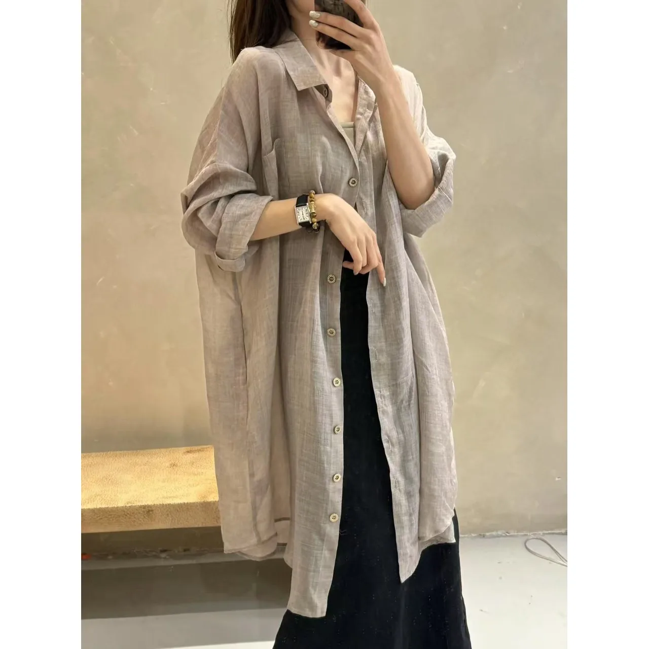 

Ladies plus Size Shirt Spring Summer New Style Lazy Style Sun Protection Outerwear Breathable Blouse Long Sleeve Button up