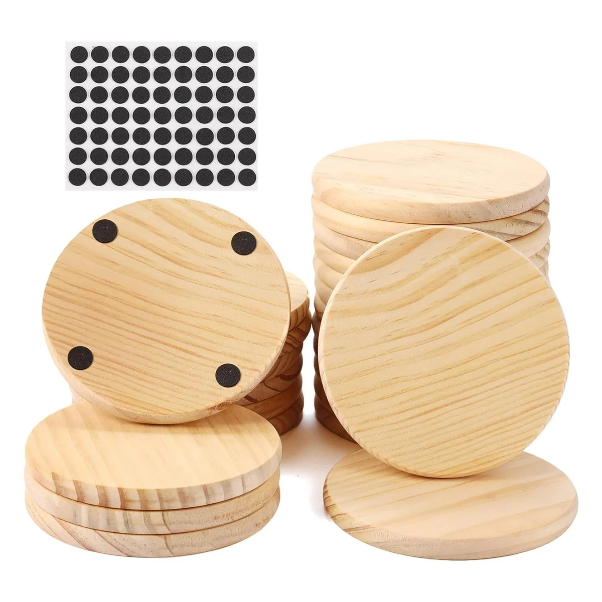 25 Pack Unfinished Wood Coasters, 4 Inch Blank Wooden Coasters Crafts Coasters with Non- Silicon Dots Round