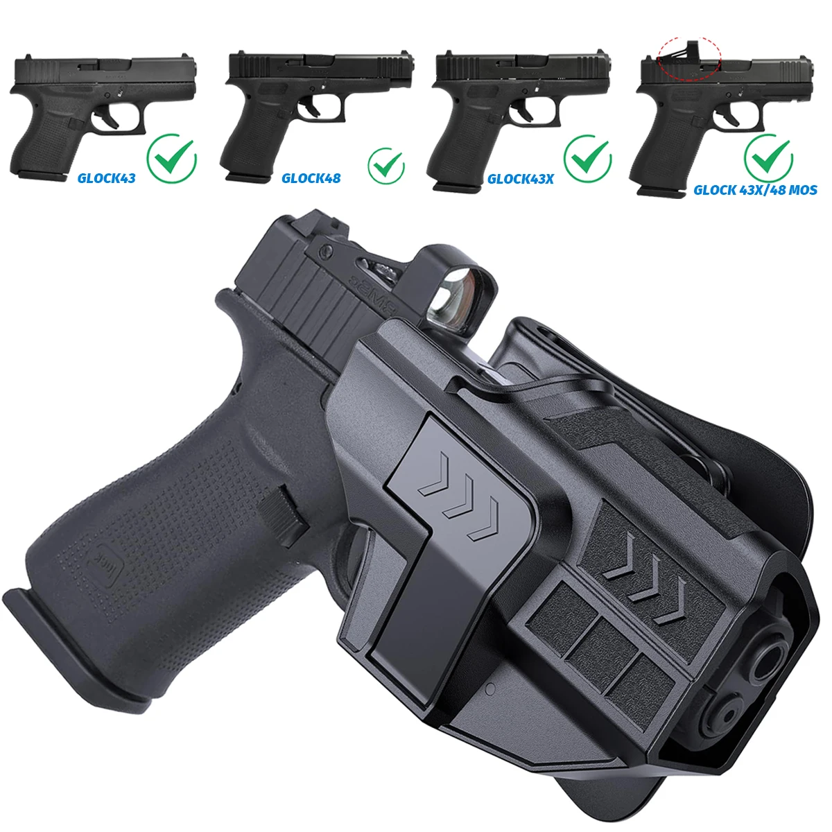 OWB Tactical Holster for Glock 43X MOS/48 MOS 60° Adjustable Paddle Holster Outdoor Hunting Belt Accessories Quick Draw Holster
