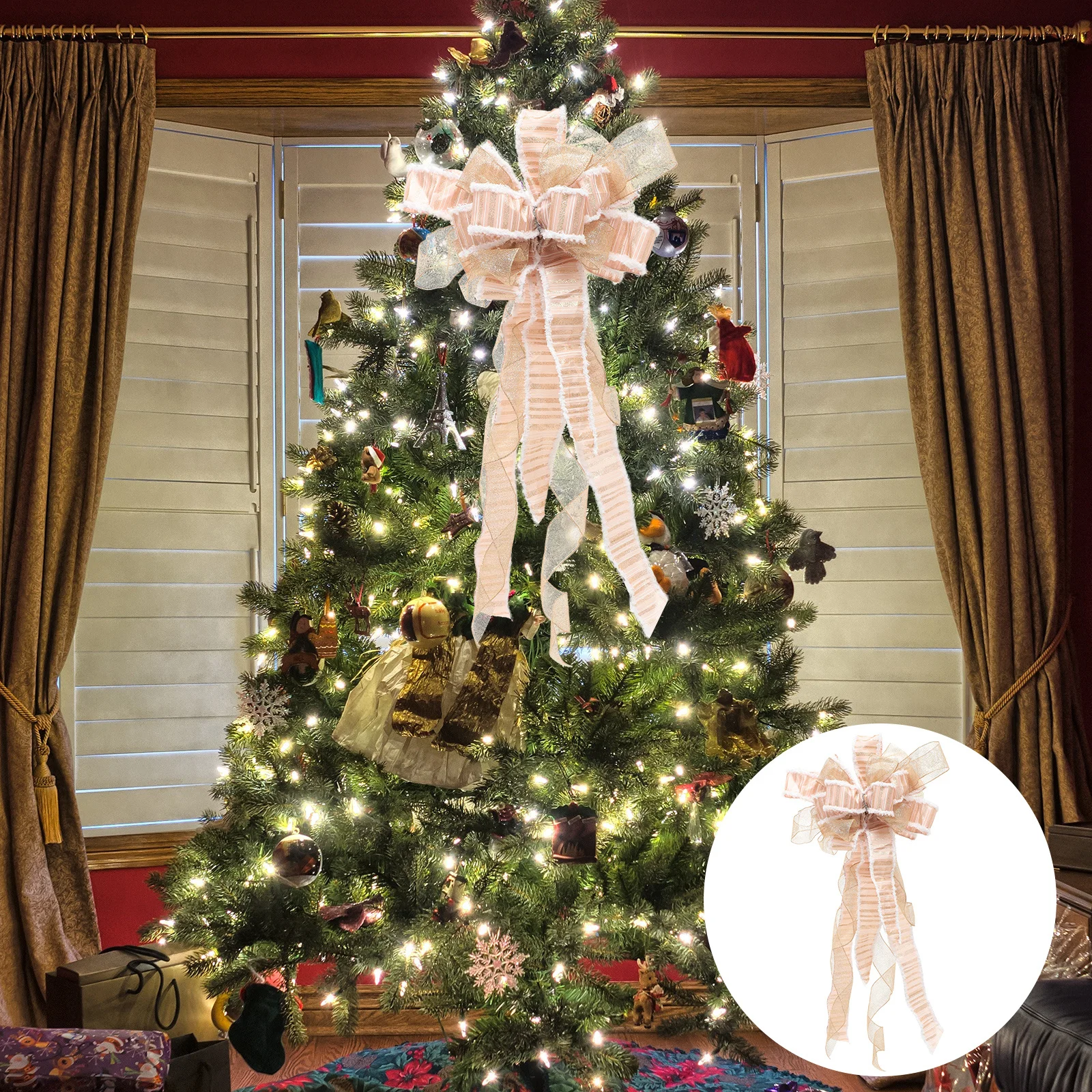 

Christmas Tree Topper Bowknot Large Xmas Ornament For Holiday Party Wedding Diy Decor Festival Supplies Treetop Decor
