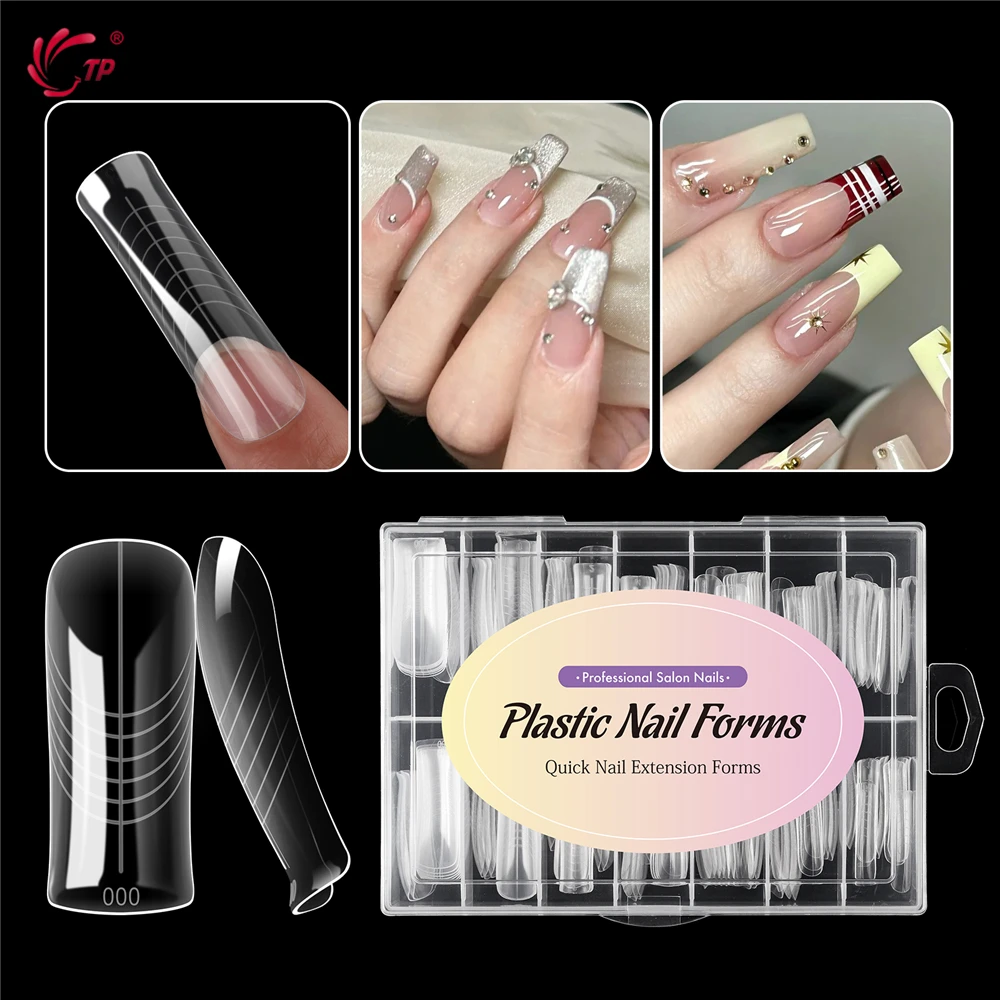TP 140pcs/box Dual Nail Forms Acrylic False Nail Tips Poly Nail Gel Full Cover Top Forms for Extension Quick Building Gel Molds