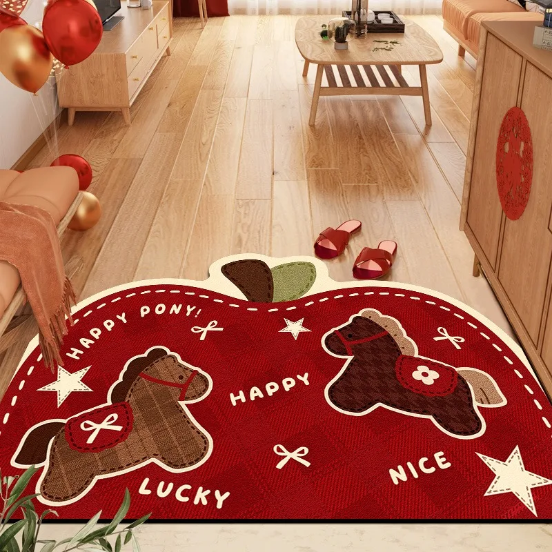 2026 Year of The Horse Cartoon Pony Carpet Entrance Non Slip Floor Mat Anti Dirty Foot Mat Home Decoration Festival Gift