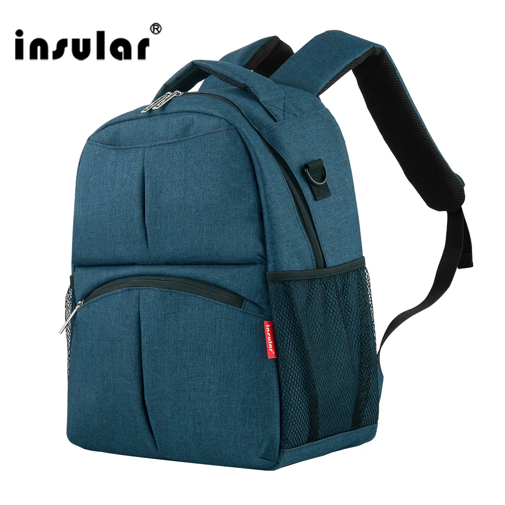 INSULAR Solid Color Diaper Bag Backpack - Waterproof Multifunctional Nappy Backpack for Mommy Baby Care Essentials