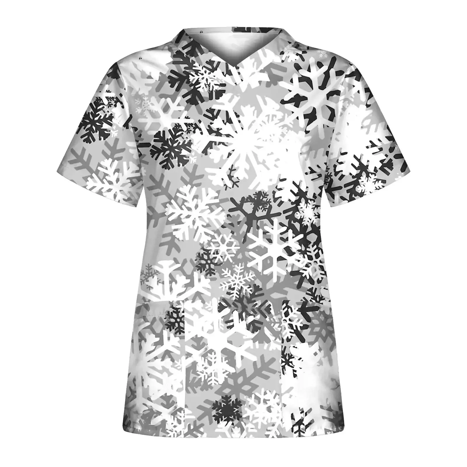 Uniformes quirúrgicos para mujer, estampado navideño, transpirable, patrón de muñeco de nieve de Papá Noel, Tops de manga corta con cuello en V, uniforme de enfermera para mujer