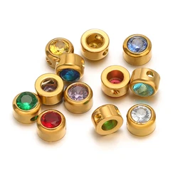 10pcs Stainless Steel 12 Months Birthstone 6mm Round Zircon Spacer Beads Jewelry Findings DIY Necklace Bracelets Earrings Making