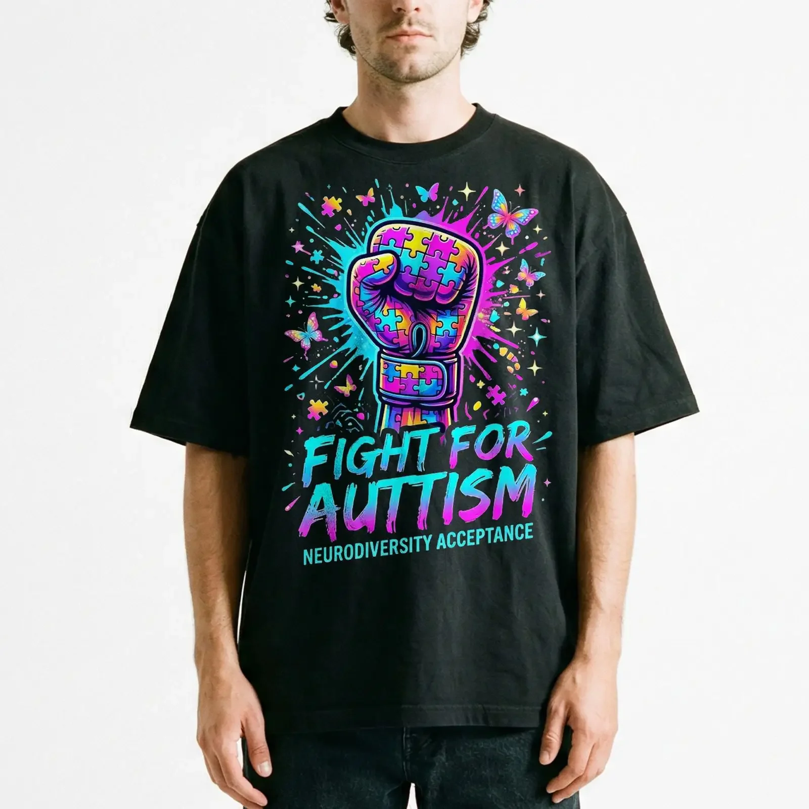 Fight For Autism Neurodiversity Acceptance Puzzle Fist T Shirt Awareness vintage Washed designer clothes Top For Everyday Wear