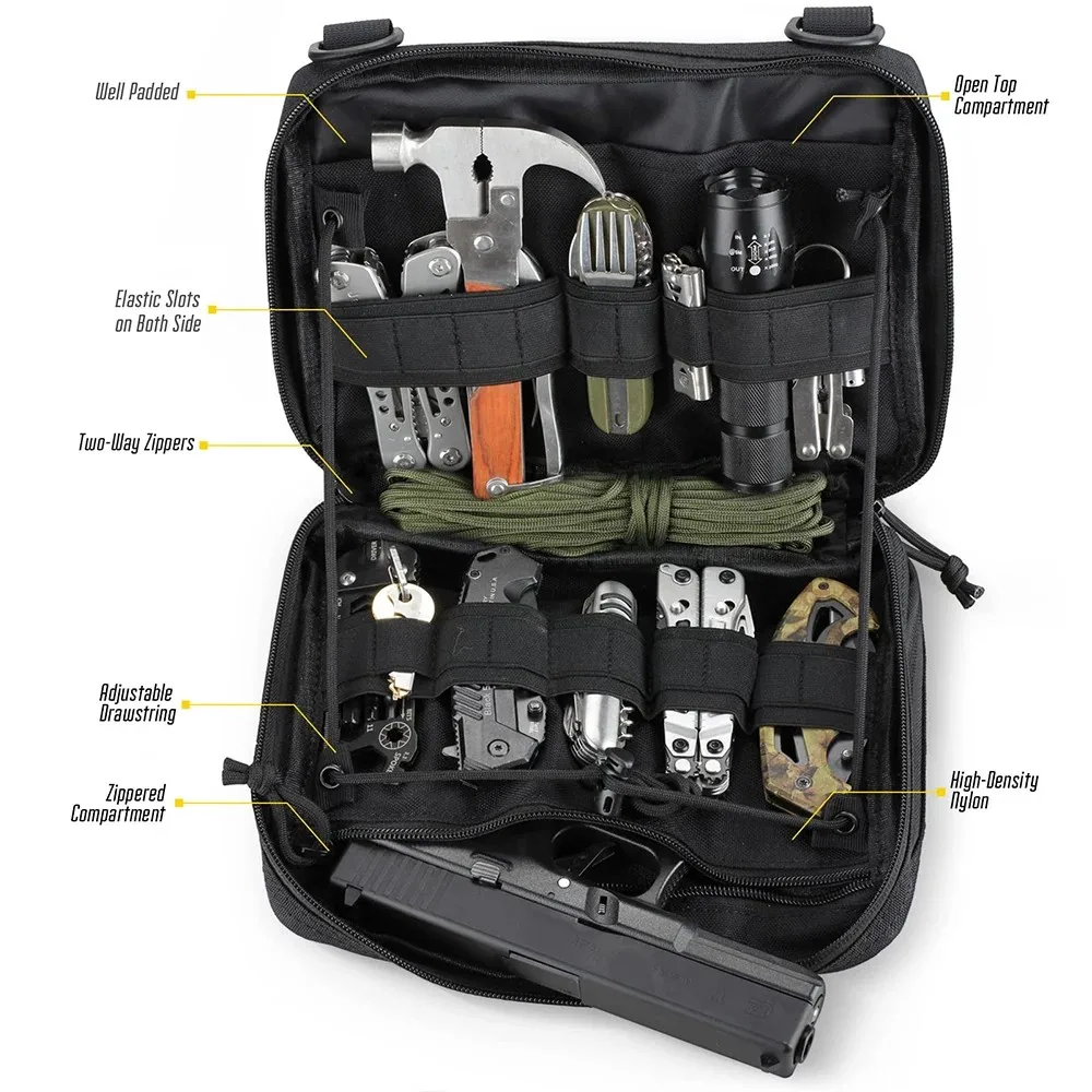 Sac de gestion tactique MOLLE multifonction, kit médical EDC, fixation, petit équipement, organisateur d'outils pour randonnée, chasse, pêche et