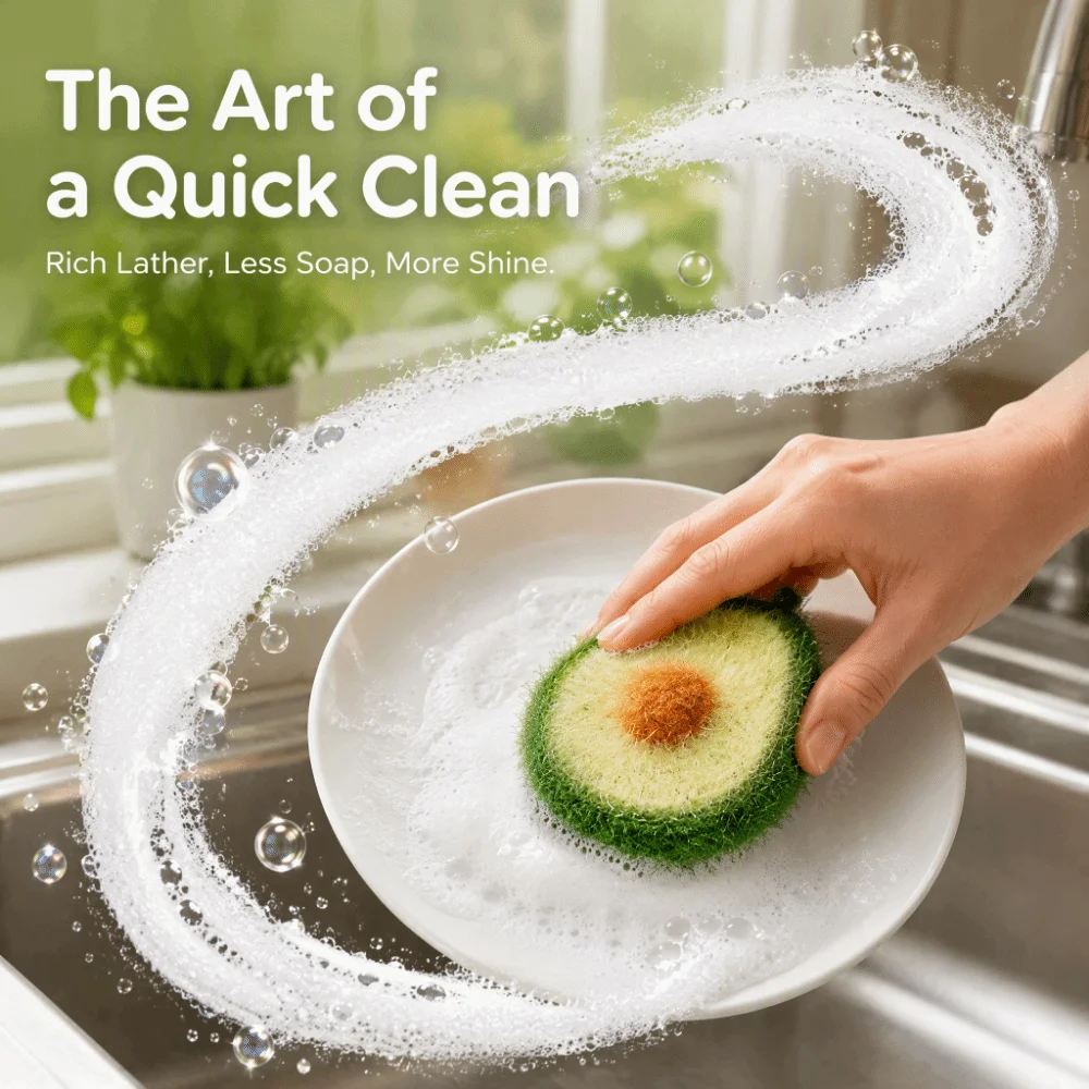 Beautiful Avocado Shaped Dish Sponge Creative Non-stick Oil Scouring Pads Thick Durable Non Scratch Dishcloth Dishwashing