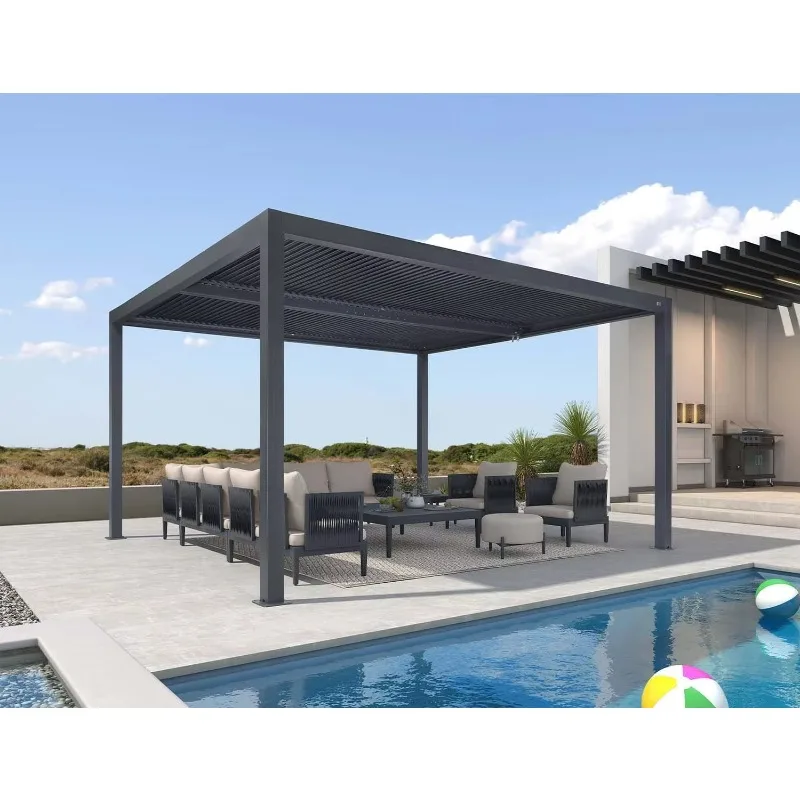 

[Factory Price] Outdoor Pergola Motorized Awning Louvered Roof Waterproof Louvre Outdoor Gazebo Sunroom Aluminum Alloy Pe