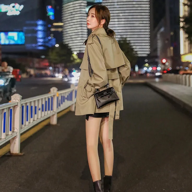 2024 Spring Autumn Trench Coat For Women Streetwear Turn-down Collar Double Breasted Overcoat Female Medium And Long Windbreaker image 5