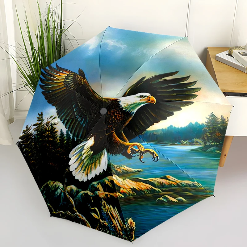 

Eagle Theme Design Folding Umbrella - Fashionable Auto-Open Design 8 Iron Ribs Plastic Handle Foldable Sunshade，Perfect Gifts