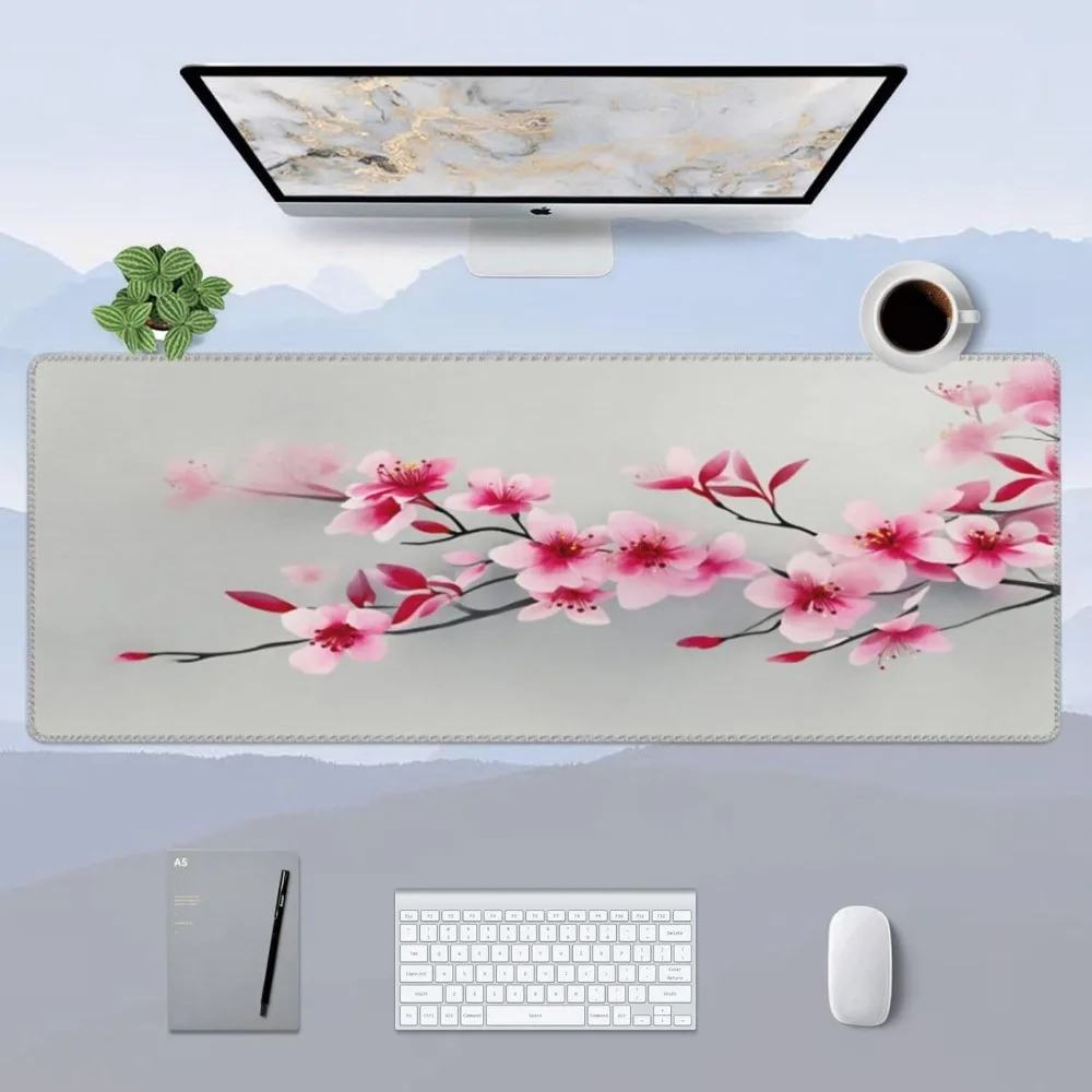 Tapis de souris gaming rose en forme de branche de cerisier, tapis de bureau épais avec base en caoutchouc antidérapante, tapis de souris alfombrillas gaming