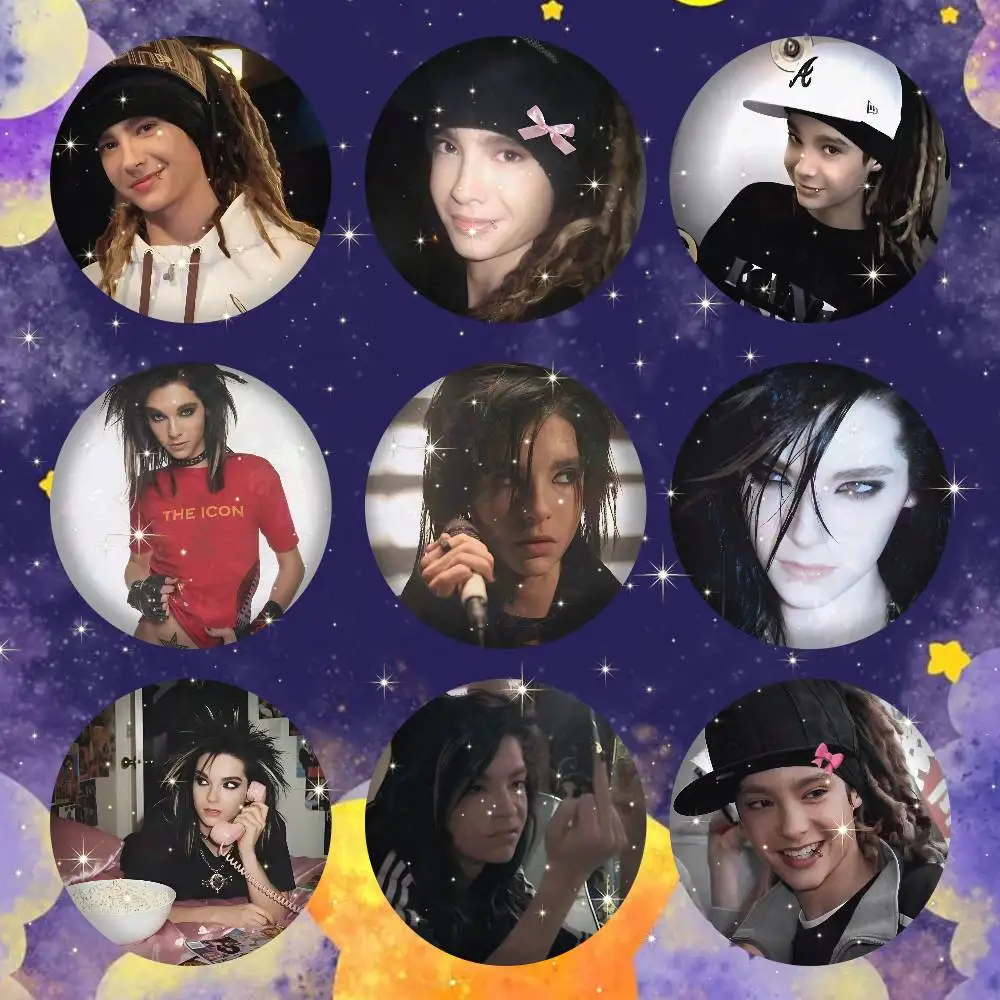 Tokio Hotel Tom Bill K-Kaulitz Snap-in Pins Cartoon Character Round Creative Brooches for Backpack Accessories Jewelry Gifts