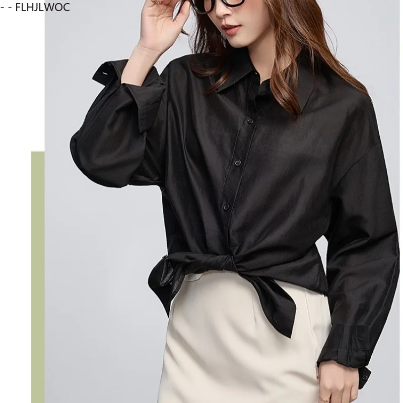 日焼け防止韓国シックなトップス Blusas ホリデーシアーメッシュ薄いセクシーな透明白ロングボーイフレンドシャツ蝶ネクタイ女性ブラウス