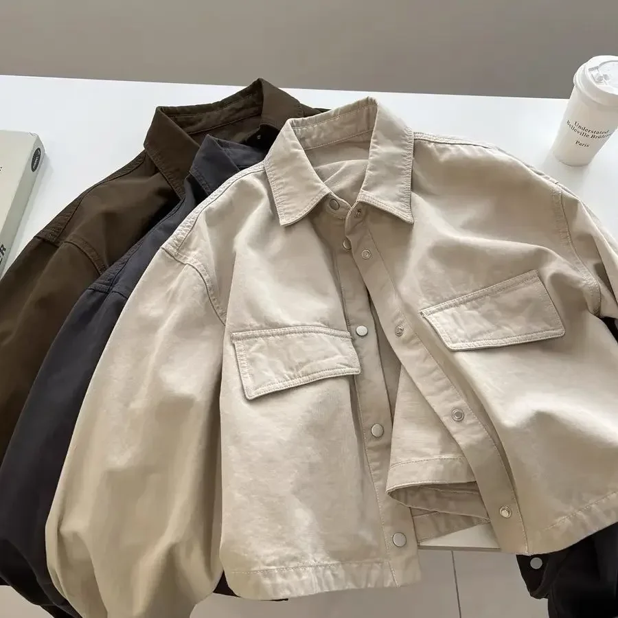 

Свободная рабочая одежда с коротким воротником, женская стильная универсальная корейская куртка с нейтральным откидным воротником, осень-зима, новый тренд