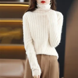 Women's Mink Cashmere Pullover High Neck Long Sleeve Autumn/Winter Fashion Warm Sweater Turtle Neck Luxury Women's Top Jumper