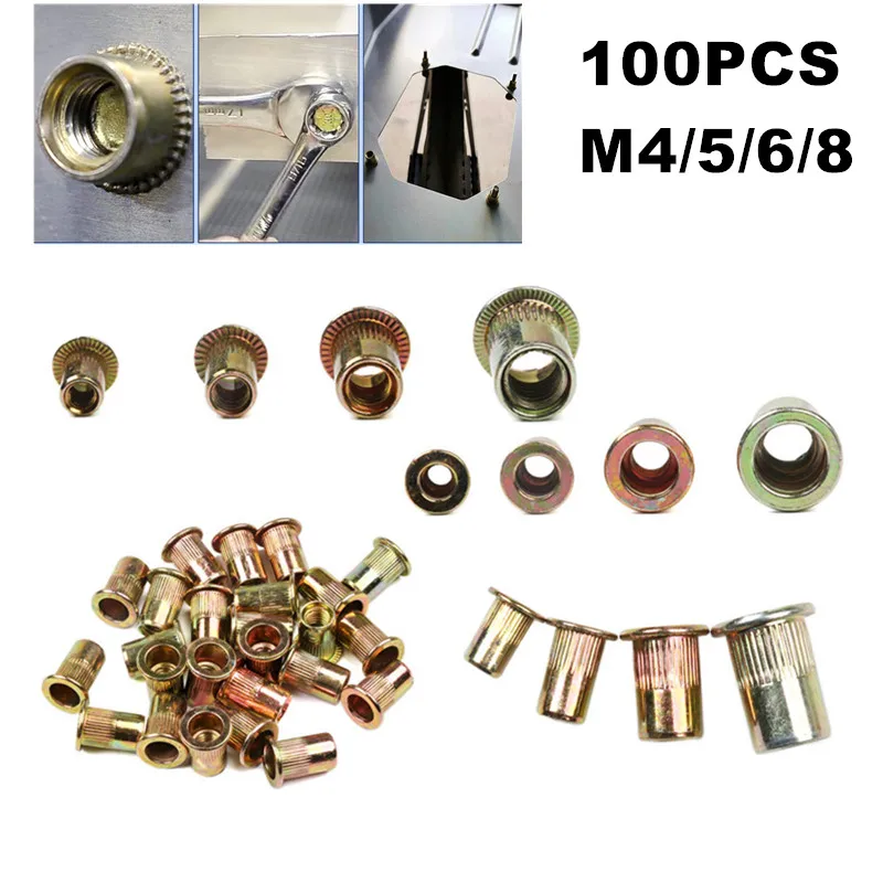 100pcs Rivet Nut with Hand Threaded Rivet Nuts Gun BT606 M3 M4 M5 M6 M8 Double Insert Manual Riveter Gun Riveting Rivnut Tool