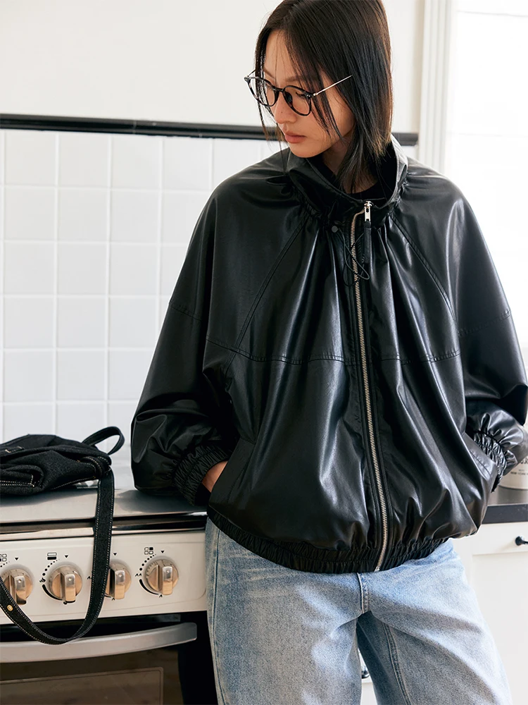 超ソフトレザー ジャエット ユニークなDストリングカラー 鹿と飛ぶ鳥 スリ ブラ アウターウェア バイカーコート レディース ファッション