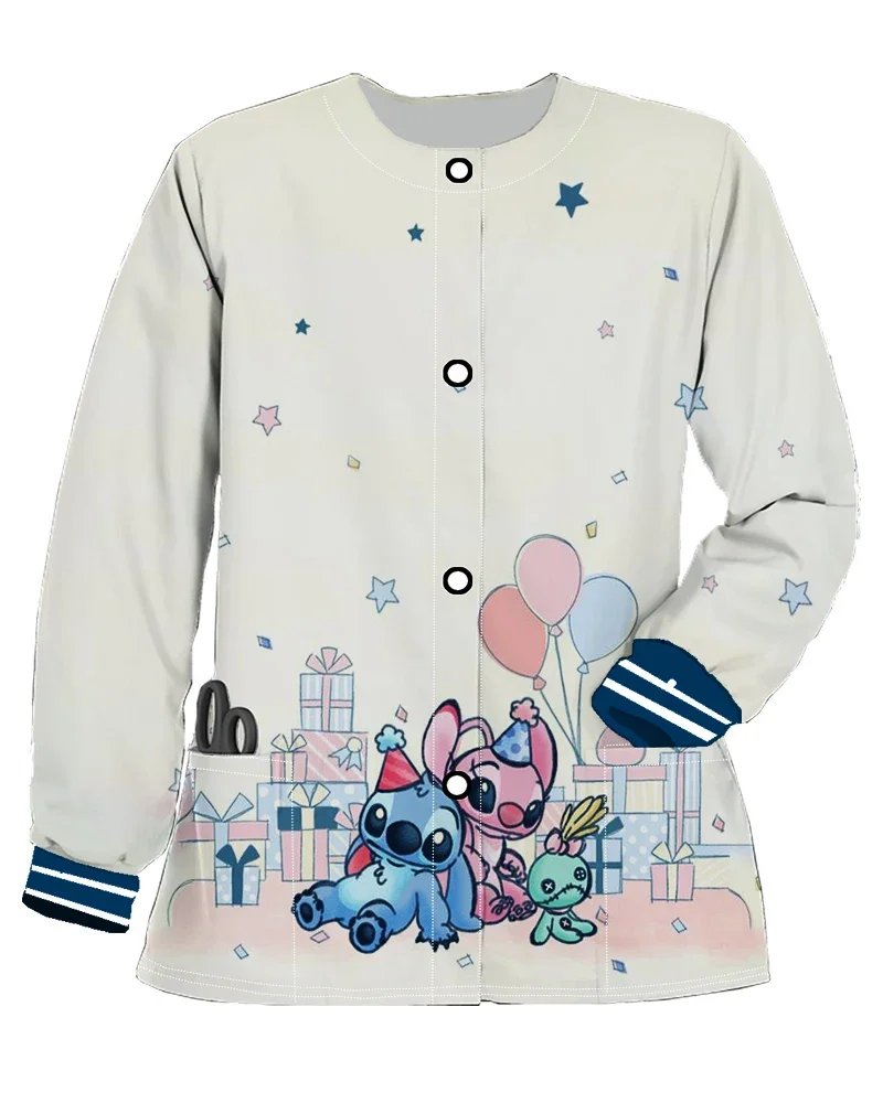 Pocket Doctor's Uniform Vest Knop Dames Medisch Sweatshirt Cartoon Jas Met Lange Mouwen Ronde Hals Jas Verpleegstersuniformen