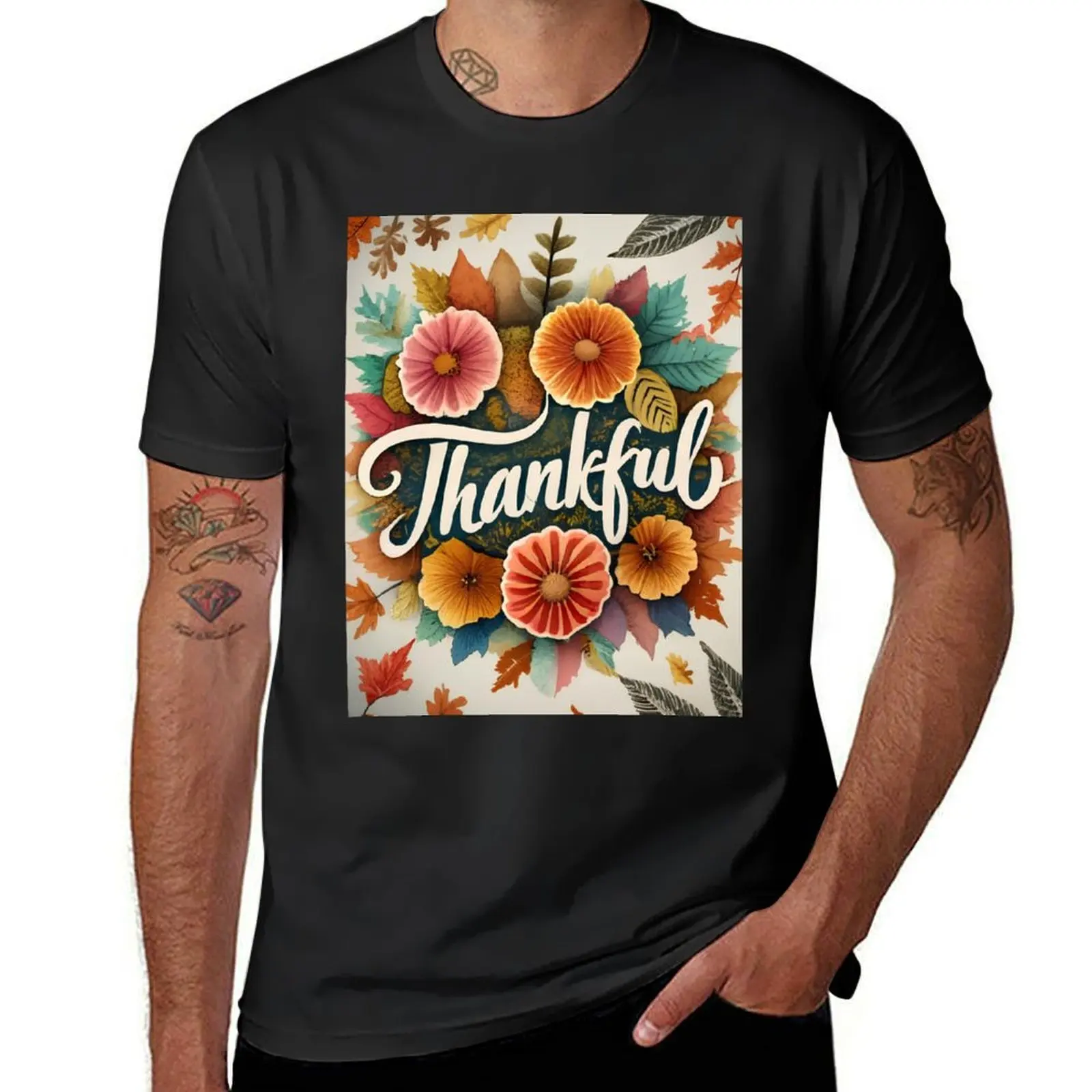 First Day of Fall: Celebrate with Thankful Peonies and Autumn Leaves T-Shirt cute tops tops sweat mens graphic t-shirts hip hop