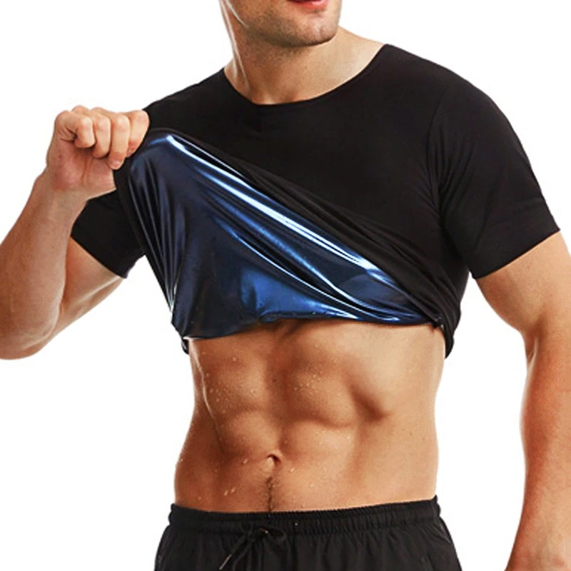 Men Sauna Sweat Short Sleeves Heat Trapping Shirts Sauna Suits Shapewear Waist Slimming Shaper Tops Workout Compression Shirts image 3