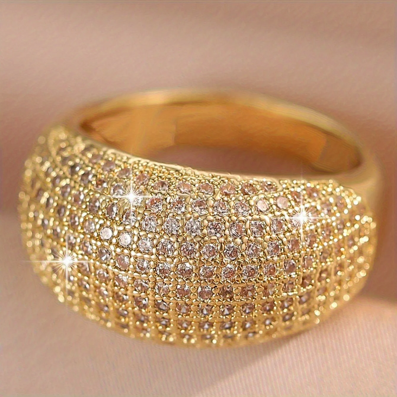 1Pc Gorgeous Shiny Cubic Zirconia Ring Couple Ring Ladies Party Exquisite Jewelry Accessories Valentine's Day Gifts Christmas Gifts Girls Essential Jewelry Gifts